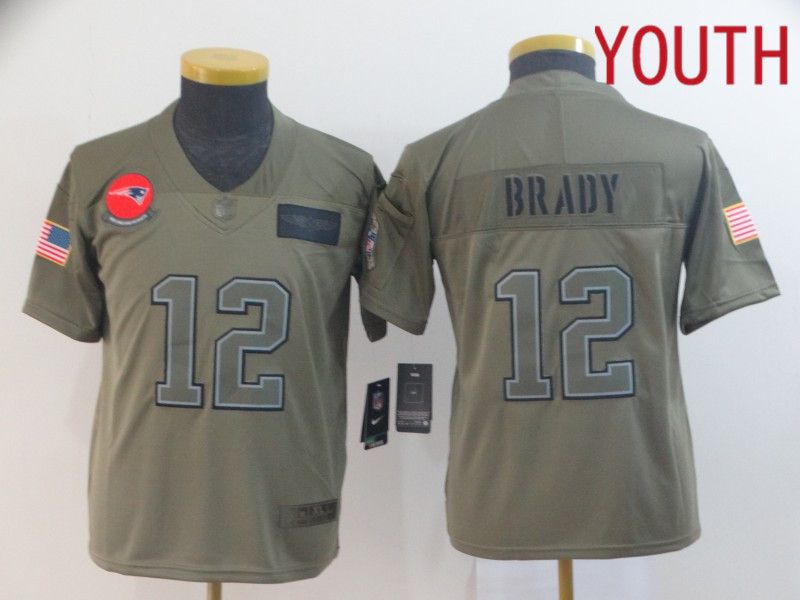 Youth New England Patriots #12 Brady Nike Camo 2019 Salute to Service Limited NFL Jerseys